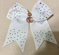 Elegant White Rhinestone Cheer Bow with Multicolor Sparkle Accent