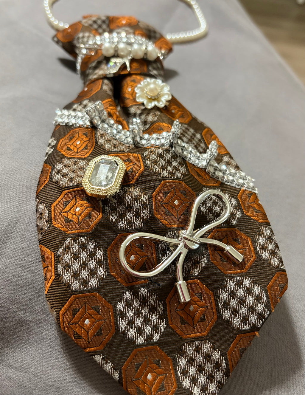 🤎 The Chocolate Diamond Luxury Mixed Media Medium Statement Tie ✨ pearls